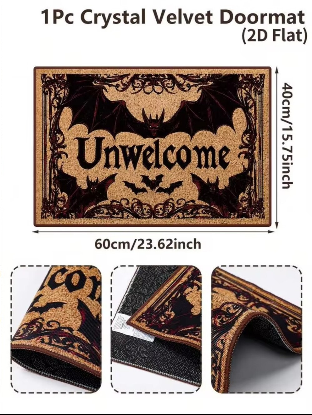 NWT Unwelcome Funny Bat Halloween Fall Welcome Doormat - Picture 2 of 10